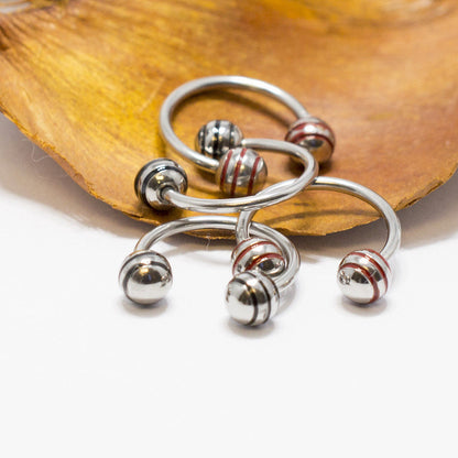 Surgical Steel 18 Gauge Horseshoe Barbell with Stripe Balls - 4 Pack - photo 3