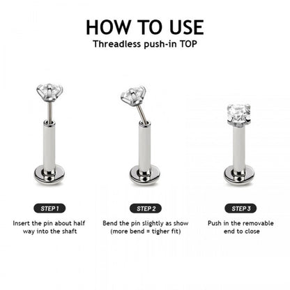 Surgical Steel 18 Gauge Labret Stud with Push Heart Lock CZ