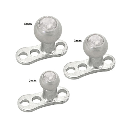 Surgical Steel 3 Hole Dermal Anchor with Clear CZ Jeweled Bead - photo 3