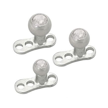 Surgical Steel 3 Hole Dermal Anchor with Clear CZ Jeweled Bead