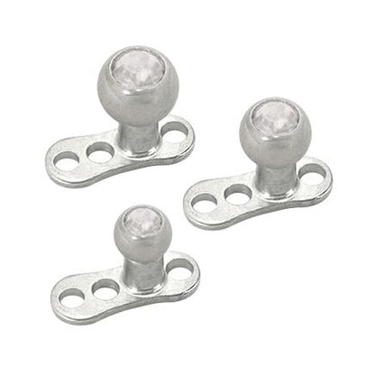 Surgical Steel 3 Hole Dermal Anchor with Clear CZ Jeweled Bead