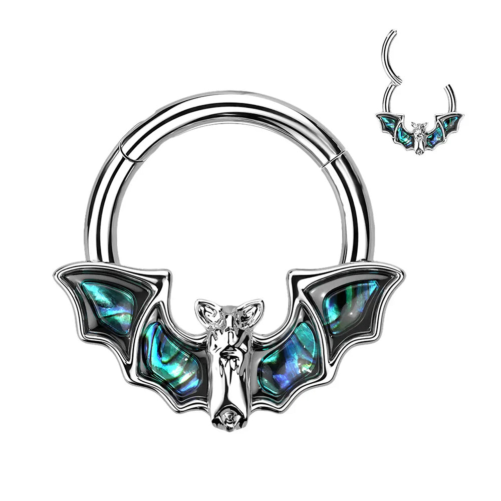 Surgical Steel 16 Gauge Abalone Shell Bat Wings Hinged Segment Ring