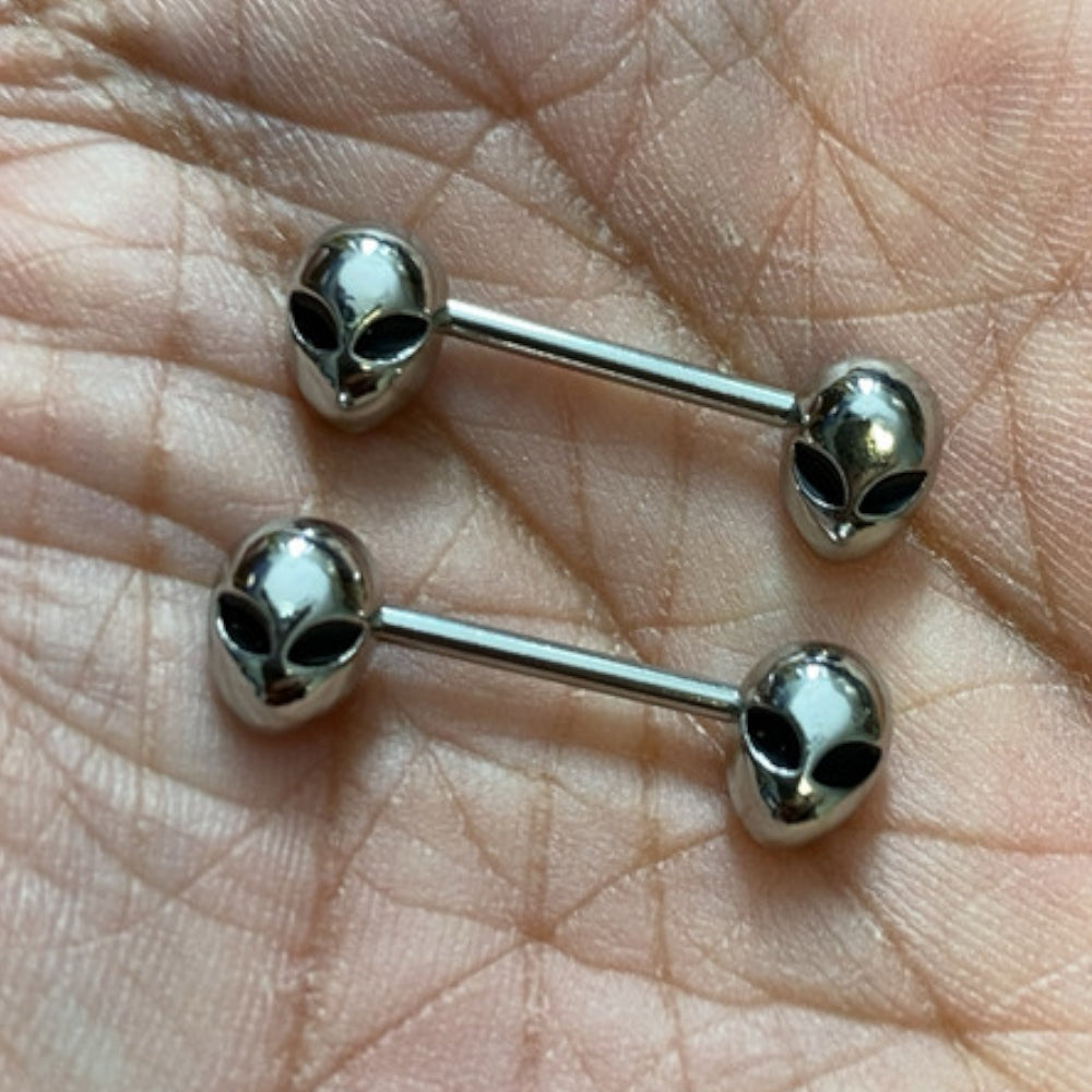 Surgical Steel 14 Gauge Alain Nipple Barbell 14mm - Pair