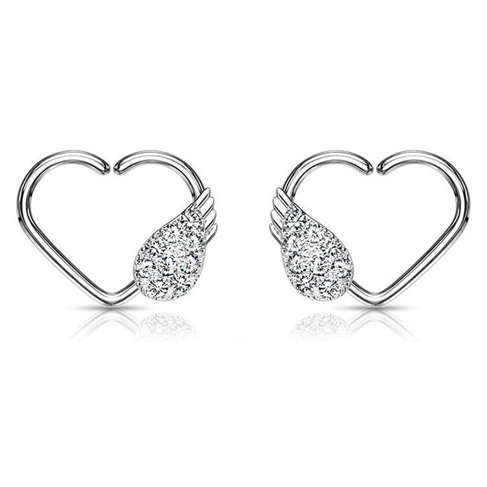 Surgical Steel 16 Gauge CZ Angel Wing Heart Bendable Hoop Ring - photo 5