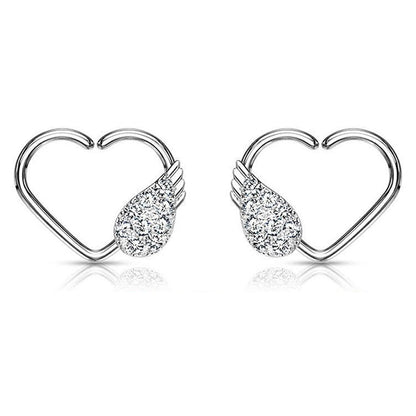Surgical Steel 16 Gauge CZ Angel Wing Heart Bendable Hoop Ring - photo 5