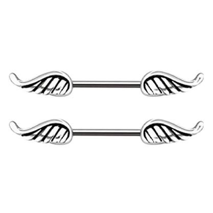 Surgical Steel 14 Gauge Nipple Barbell with Angel Wings - Pair - photo 3