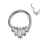 Surgical Steel 16 Gauge Five Baguette CZ Fan Hinged Segment Ring