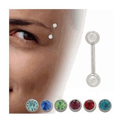 Surgical Steel 16 Gauge Eyebrow Barbell with Jewels