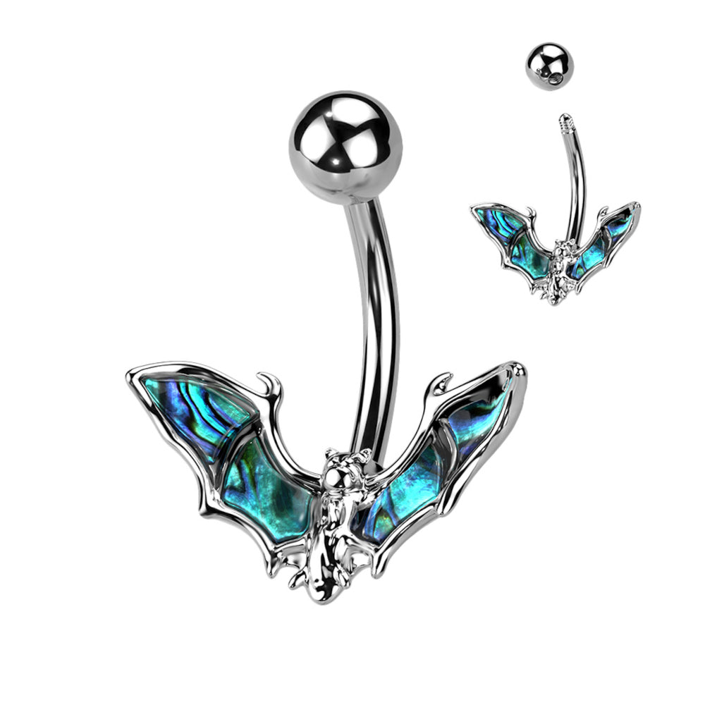 Surgical Steel 14 Gauge Abalone Shell Bat Wings Belly Button Ring