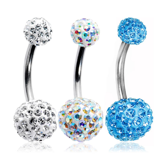 Surgical Steel Belly Button Ring 14 Gauge 3/8" & Ferido Balls - 3 Pcs - Kruelty