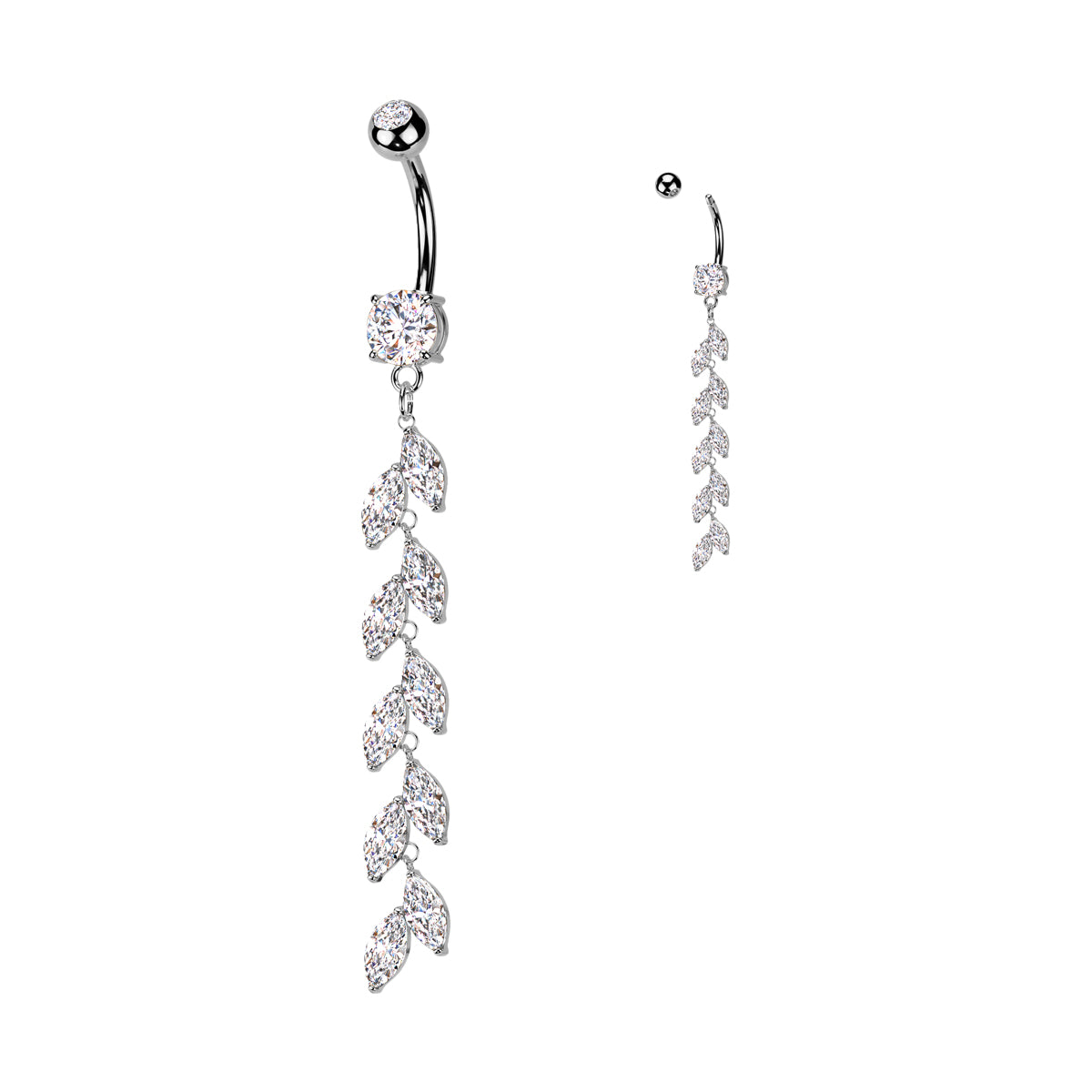 Surgical Steel Belly Ring 14G 10mm with CZ Marquise Petal Dangle - photo 8