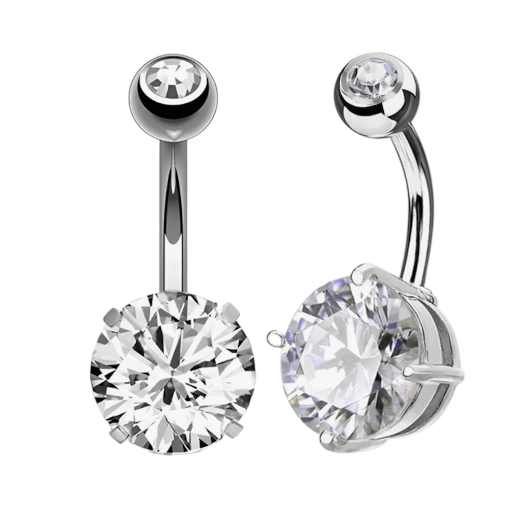 Surgical Steel 14 Gauge Curved Belly Ring with Prong CZ - photo 5