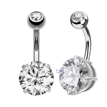 Surgical Steel 14 Gauge Curved Belly Ring with Prong CZ - photo 5
