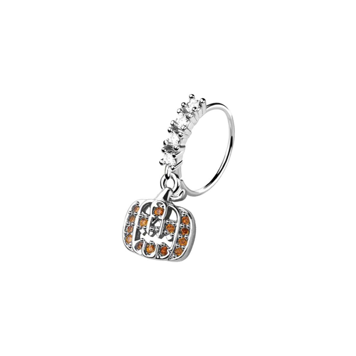 Surgical Steel Bendable Nose Ring 20G 9mm with Paved CZ Ghost Pumpkin - photo 7