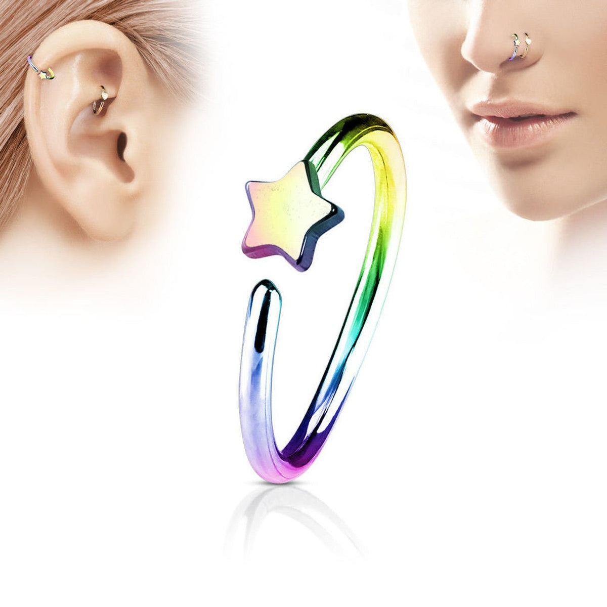 Surgical Steel Bendable Nose Hoop 20 Gauge 5/16" Star End - 5 Pcs - Kruelty