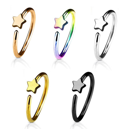 Surgical Steel Bendable Nose Hoop 20 Gauge 5/16" Star End - 5 Pcs - Kruelty