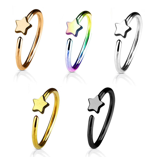 Surgical Steel Bendable Nose Hoop 20 Gauge 5/16" Star End - 5 Pcs - Kruelty