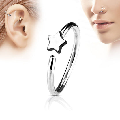 Surgical Steel Bendable Nose Hoop 20 Gauge 5/16" Star End - 5 Pcs - Kruelty
