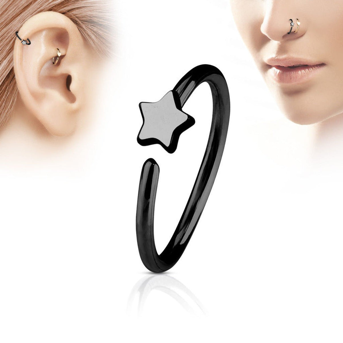 Surgical Steel Bendable Nose Hoop 20 Gauge 5/16" Star End - 5 Pcs - Kruelty