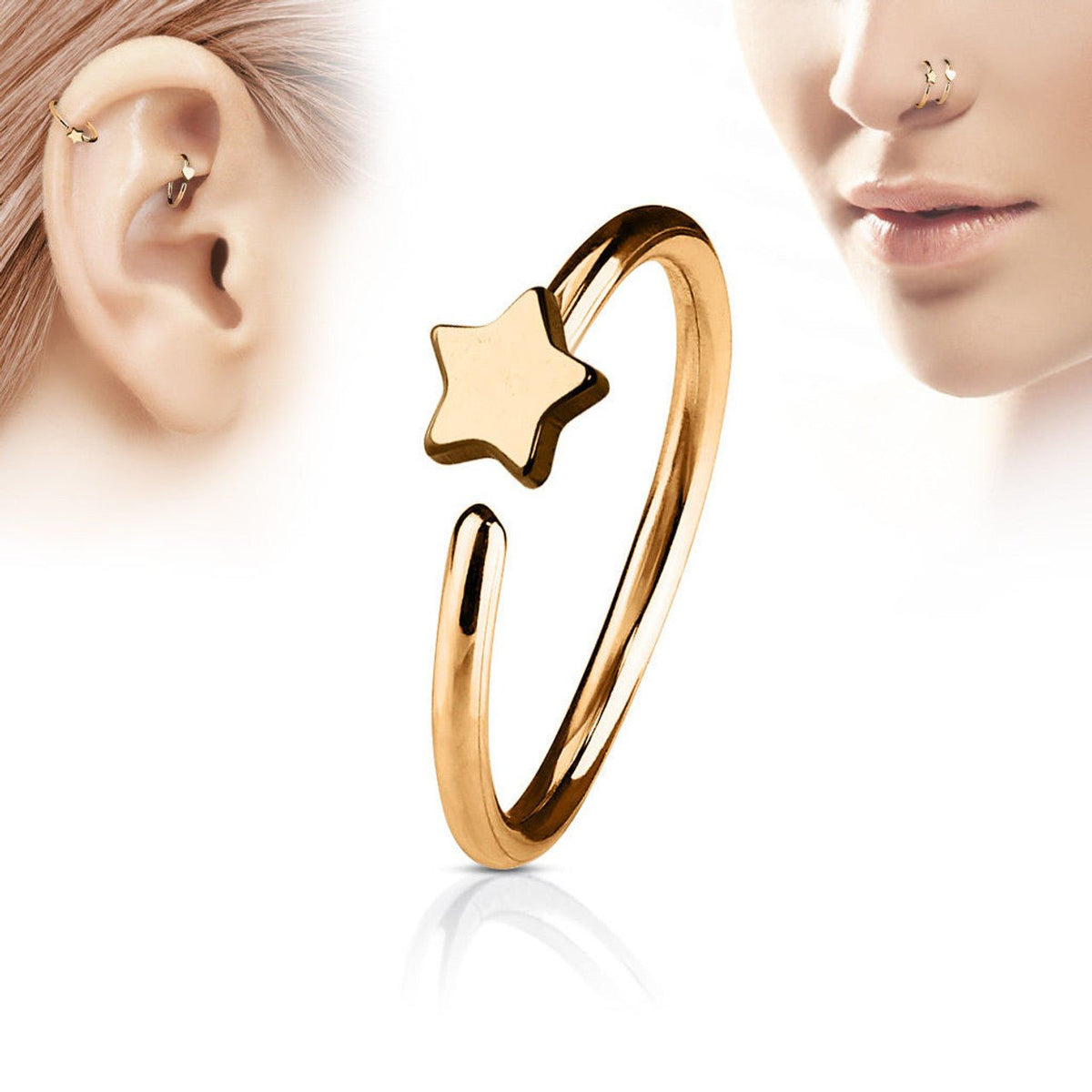 Surgical Steel Bendable Nose Hoop 20 Gauge 5/16" Star End - 5 Pcs - Kruelty