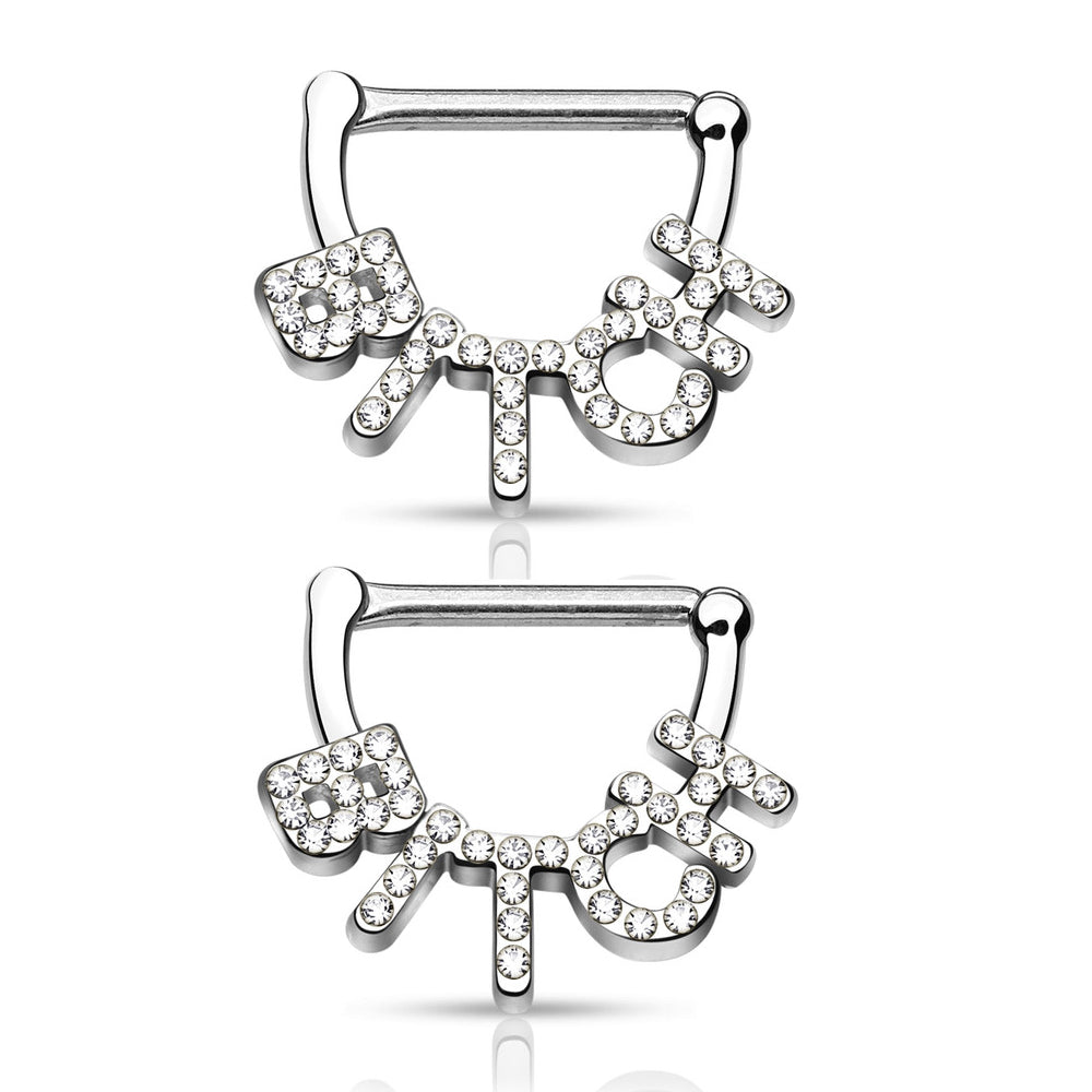Surgical Steel 14 Gauge Paved CZ Bitch Nipple Shield 12mm - Pair