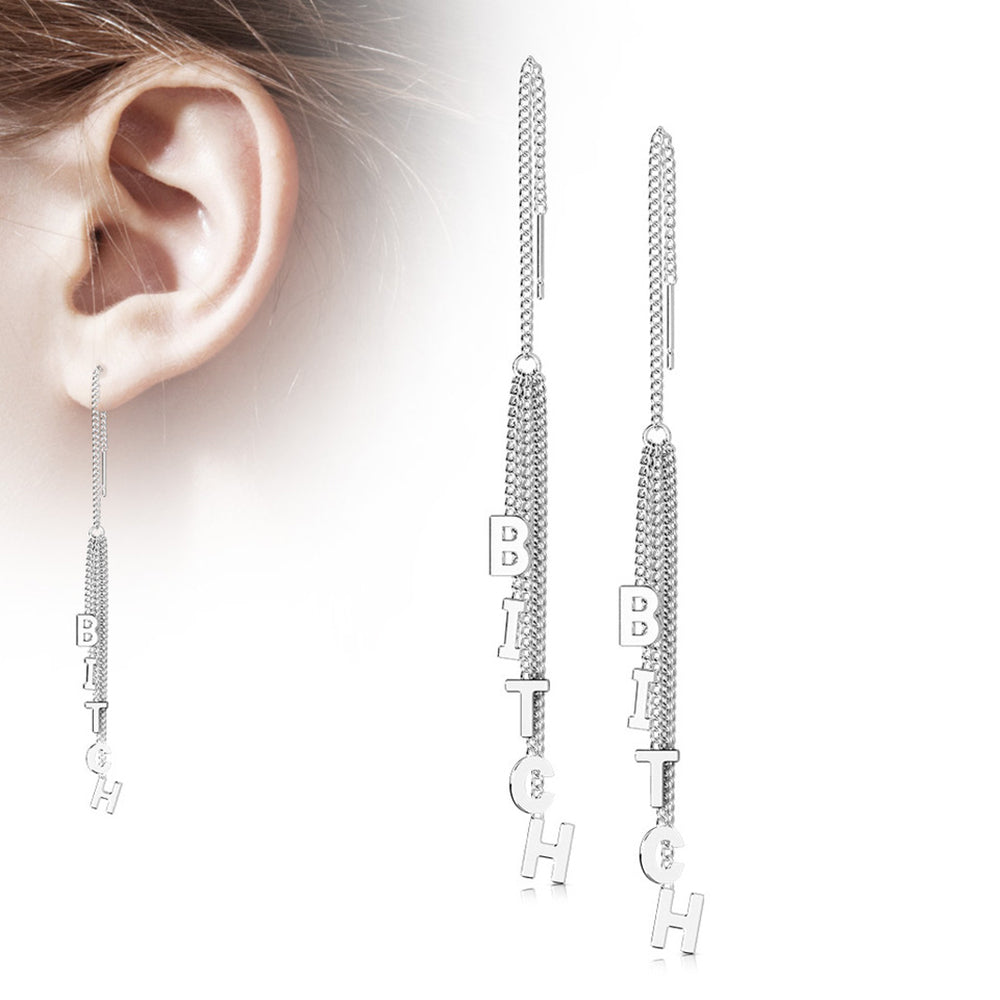Surgical Steel 18 Gauge Bitch Letter Threader Ear Chain - Pair