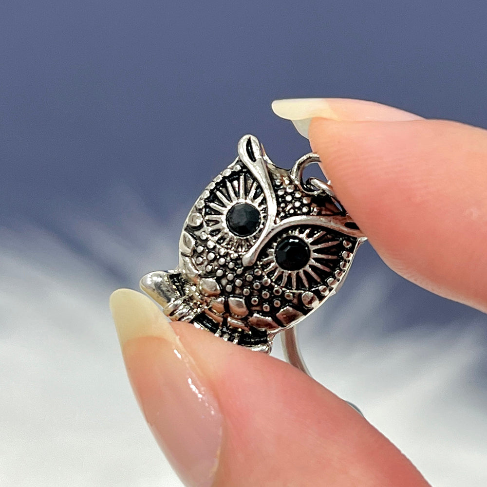 Surgical Steel Belly Ring 14G 11mm with Dangle Owl & Black CZ - photo 4