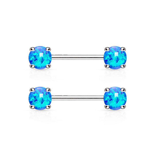 Surgical Steel 14 Gauge Opal Nipple Barbell - Pair