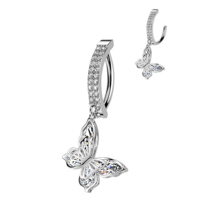 Surgical Steel Hinged Belly Ring 14G 11mm with CZ Butterfly Dangle - photo 4