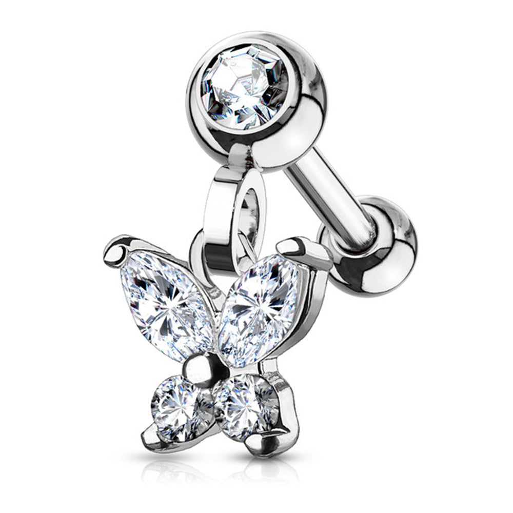 Surgical Steel 16 Gauge Tragus Barbell with CZ Butterfly Dangle - photo 3