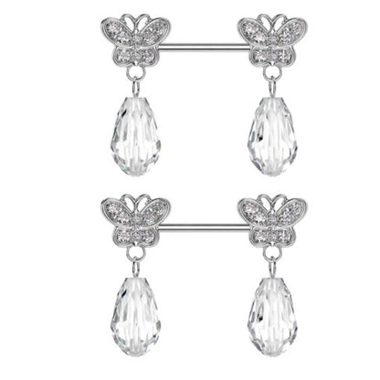 Surgical Steel Nipple Barbell 14G 12mm with Butterfly CZ - Pair - photo 6