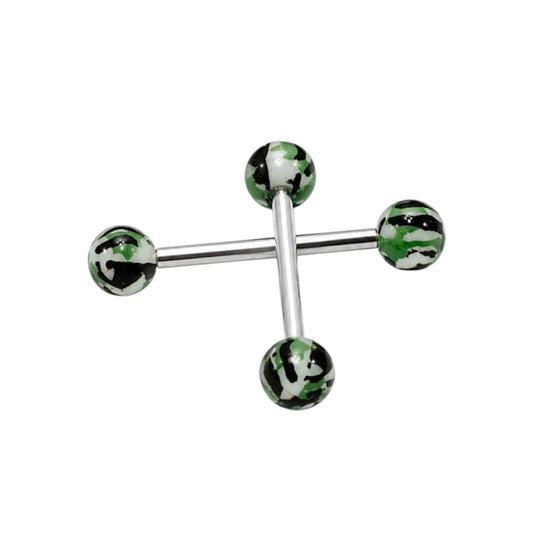 Surgical Steel 14 Gauge Straight Tongue with Camouflage Balls - Pair
