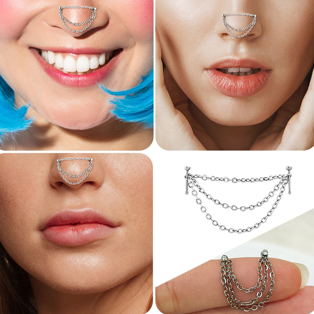 Surgical Steel Nose Bone Stud 20 Gauge 6mm with Chains & CZ - photo 7