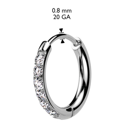 Surgical Steel Hinged Hoop Earrings 20 Gauge With CZ Paved Gems - Pair