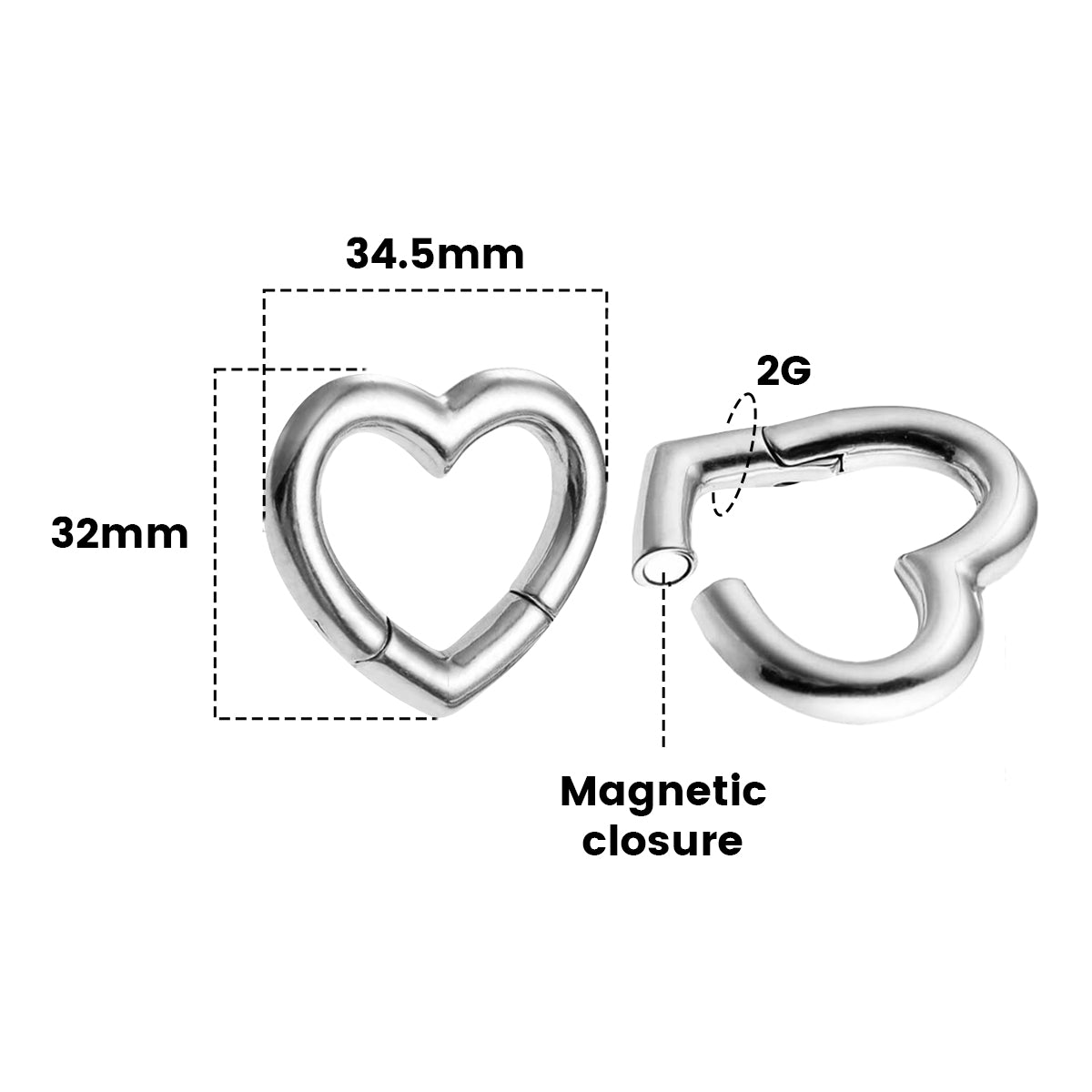Surgical Steel Heart Ear Weights 2G & 0G with Clicker - Pair - photo 3