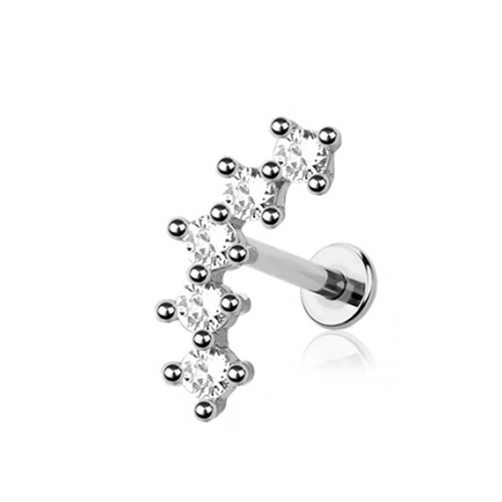 Surgical Steel 16 Gauge Cluster CZ Flat Back Labret Earring Stud