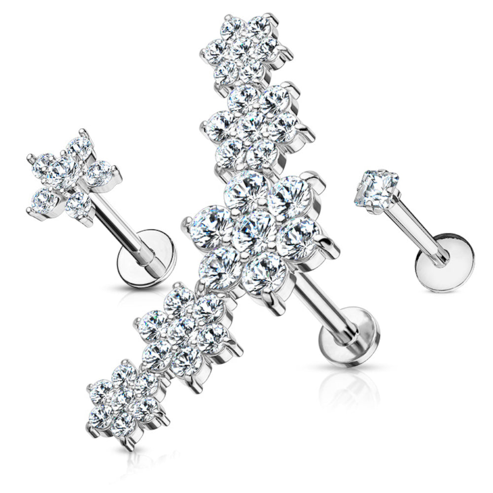 Surgical Steel Cluster Flower CZ Labret Studs 16G 8mm - 3 Pack - photo 6