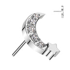 Surgical Steel Threadless CNC Set CZ Crescent Moon Star Top