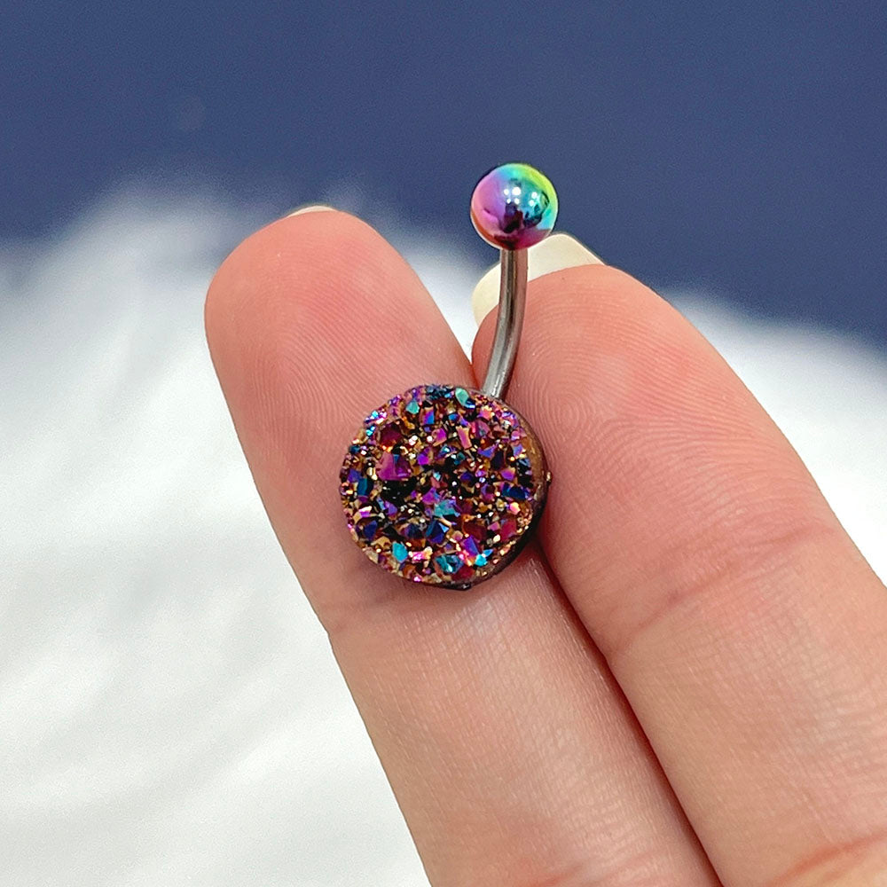 Surgical Steel 14 Gauge Belly Ring with Rainbow Confetti - photo 4
