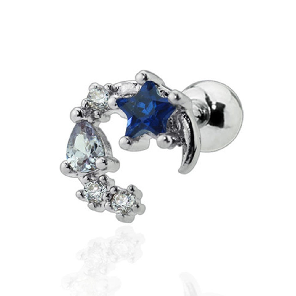 Surgical Steel 16 Gauge Tragus Barbell with Crescent Moon Star CZ - photo 4
