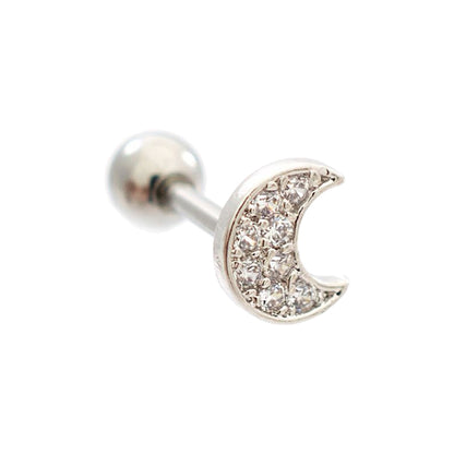 Surgical Steel 16 Gauge Tragus Barbell with CZ Crescent Moon Top - photo 6