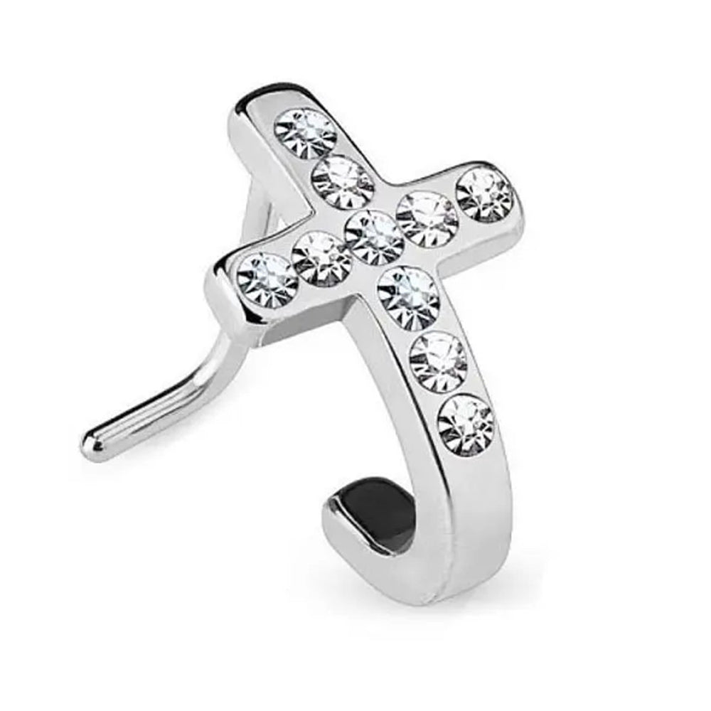 Surgical Steel 20 Gauge L-Shaped Nose Stud with Paved CZ Cross - photo 2