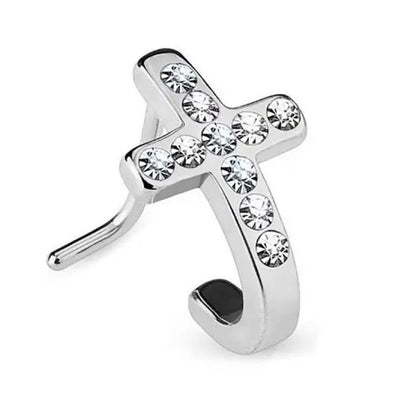 Surgical Steel 20 Gauge L-Shaped Nose Stud with Paved CZ Cross - photo 2