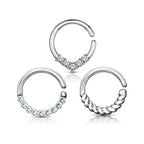 Surgical Steel 16 Gauge Crystal CZ Bendable Hoop Nose Rings - 3 Pack