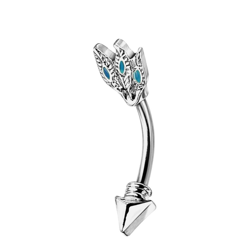 Surgical Steel Curved Eyebrow Barbell 16G 8mm with Turquoise Feathers - photo 4