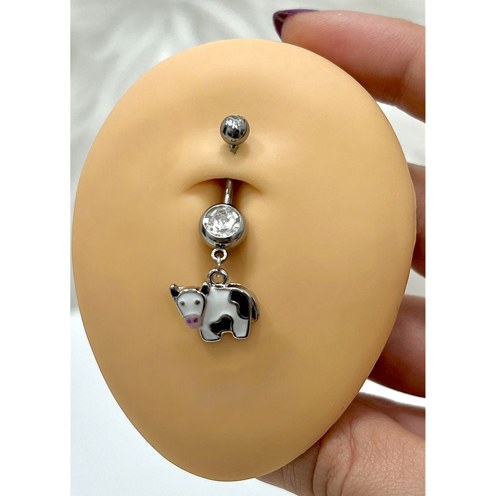 Surgical Steel Belly Ring 14G 10mm with Cute Cow Dangle - photo 3