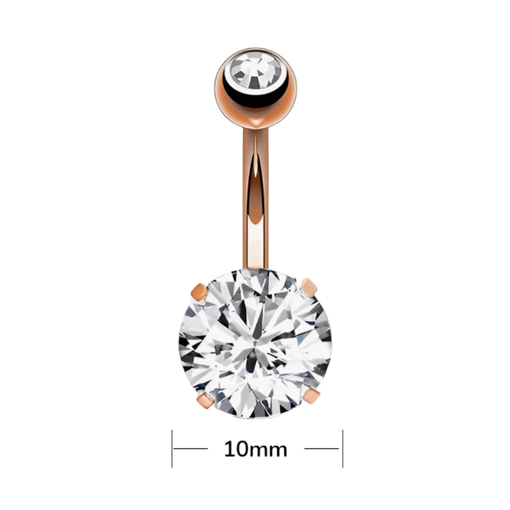 Rose Gold PVD Surgical Steel 14 Gauge Belly Ring with Large CZ - photo 2