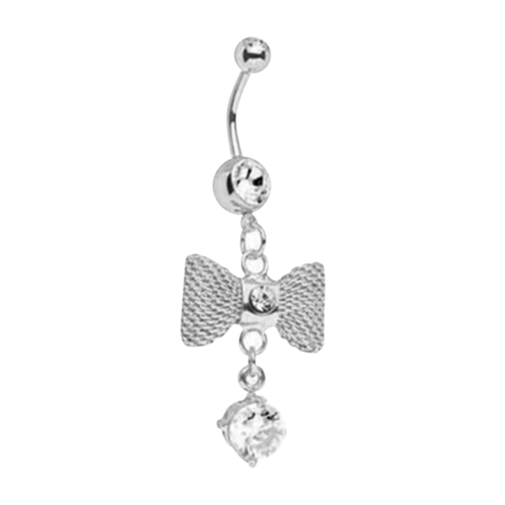 Surgical Steel 14 Gauge Belly Ring with CZ Dangle Bow - photo 3