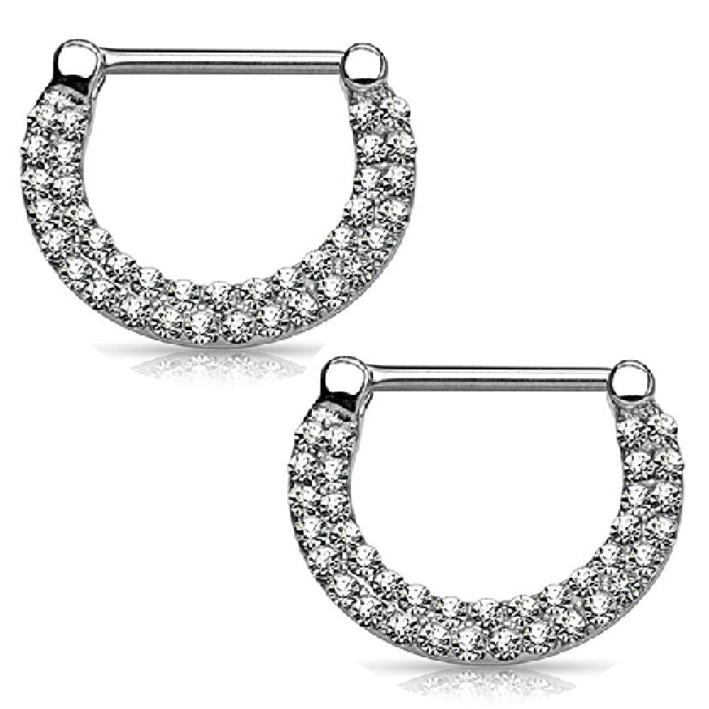 Surgical Steel Nipple Clicker Rings with Double Paved CZ - Pair - photo 6