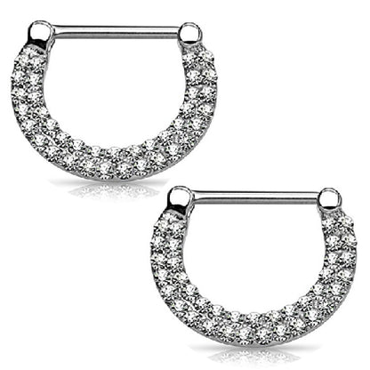 Surgical Steel Nipple Clicker Rings with Double Paved CZ - Pair - photo 6